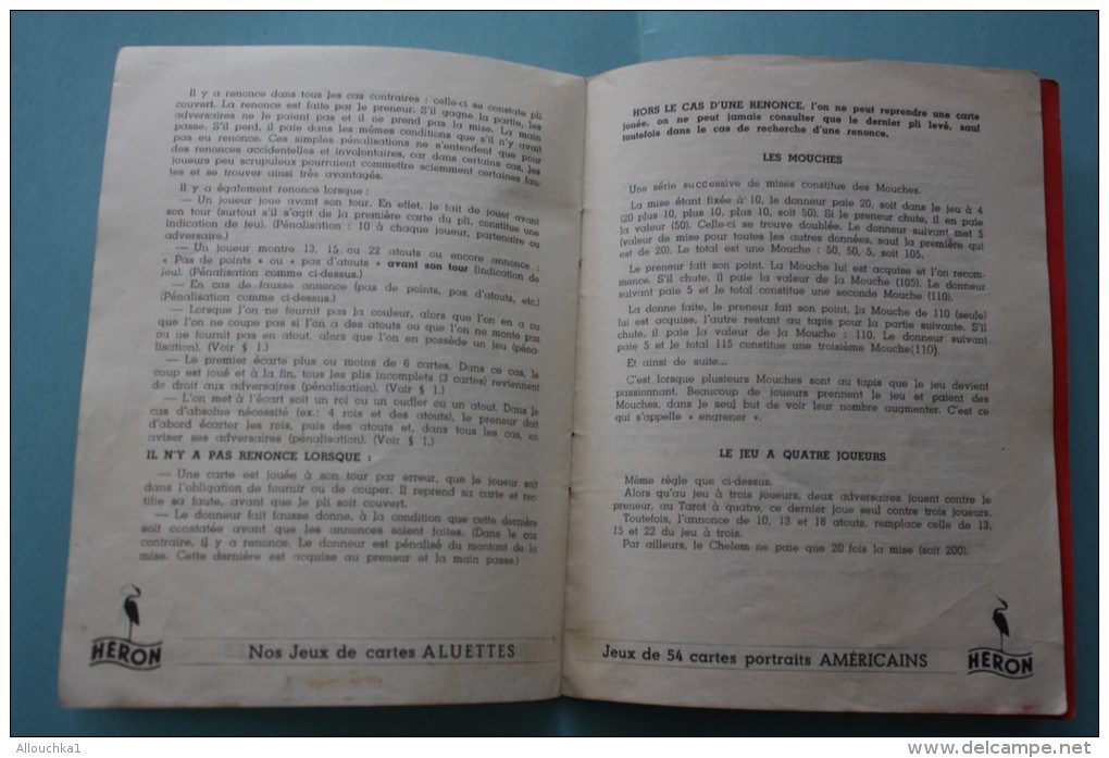 REGLES DES PRINCIPAUX JEUX DE CARTES à JOUER CANASTA,TAROT METHODE THEORIQUE PRATIQUE EDITIONS HERON->VINTAGE 1è édition