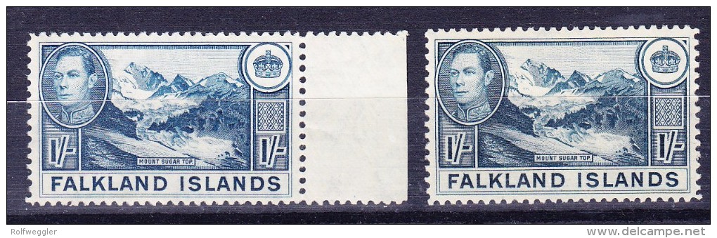 Falkland Inseln 1938/41 SG.# 158a Greenisch Blue * + #158b Dull Blue ** - Falkland