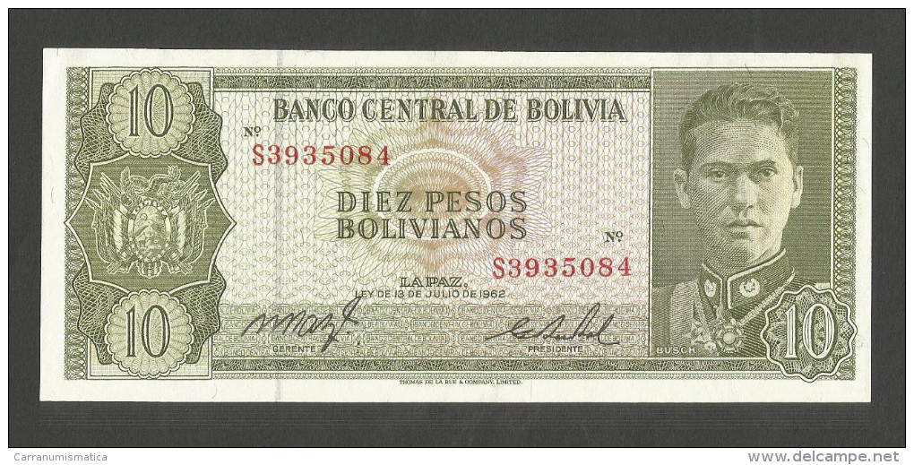 BOLIVIA - BANCO CENTRAL De BOLIVIA - 10 PESOS BOLIVIANOS (1962) - Bolivia