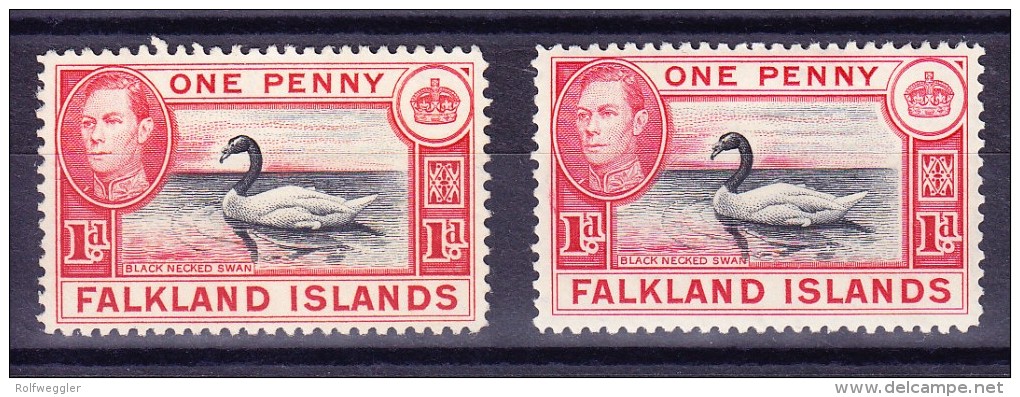 Falkland Inseln 1938 SG 147 * Je 1 X Black&carmine Und 1x Black&vermillion - Falkland