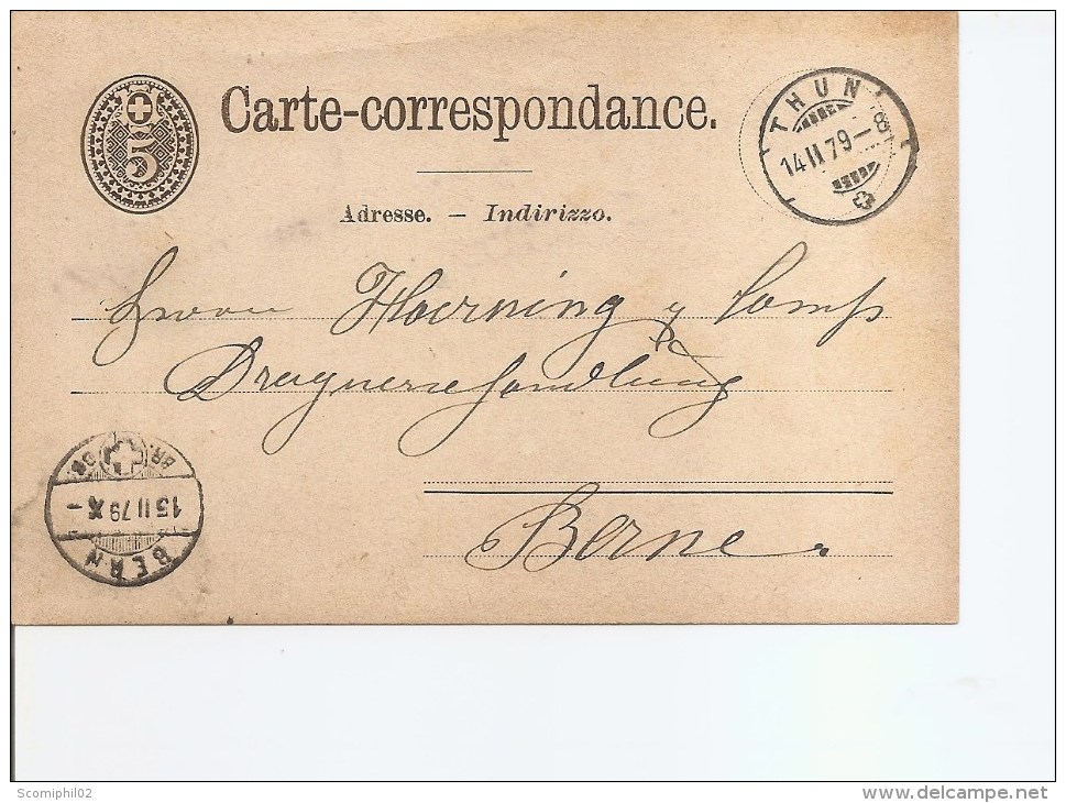 Suisse ( Carte Correspondance De 1879 De Thun Vers Berne à Voir) - Cartas & Documentos