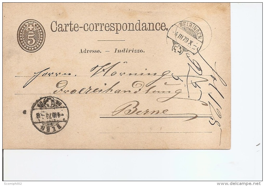 Suisse ( Carte Correspondance De 1879 De Meiringen Vers Berne à Voir) - Cartas & Documentos