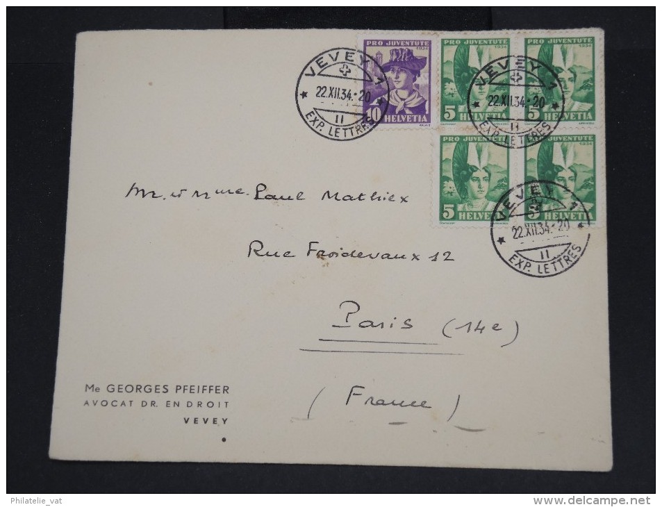 SUISSE - Enveloppe De Vevey Pour Paris En 1934 - Aff.plaisant - à Voir - Lot P7356 - Covers & Documents