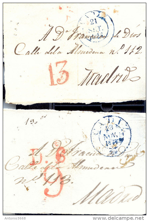 Año 1836-8  Prefilatelia 2 Frontales Cadiz A Madrid   Marcas Cadiz Llegada Y  Porteo 6 - ...-1850 Prefilatelia