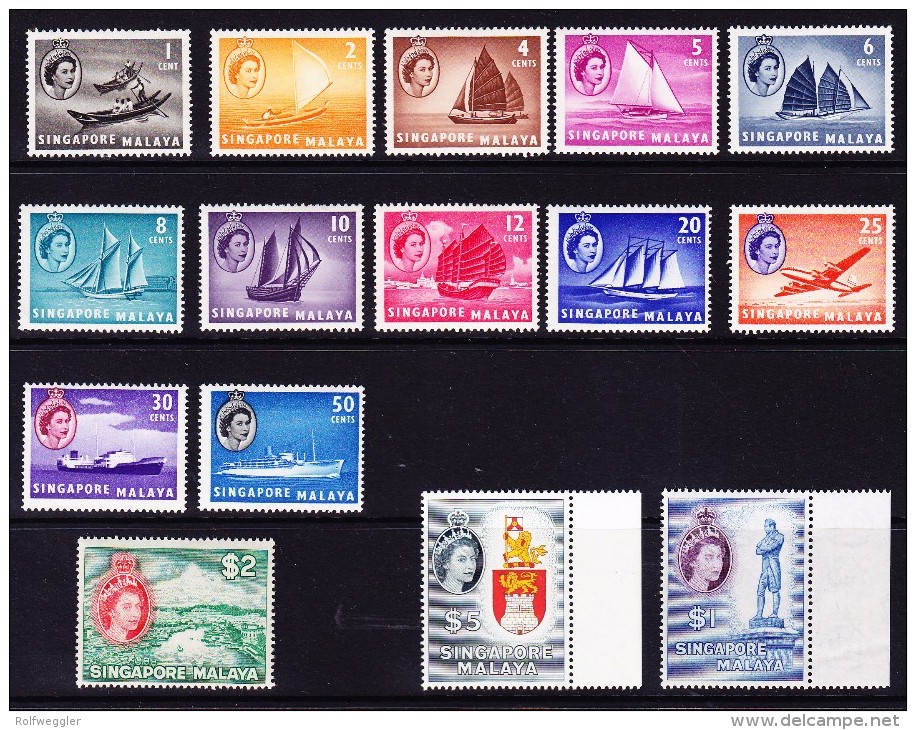 Singapur Malaya 1955/59 SG.# 38-52 ** Kpl. Serie - Singapore (...-1959)