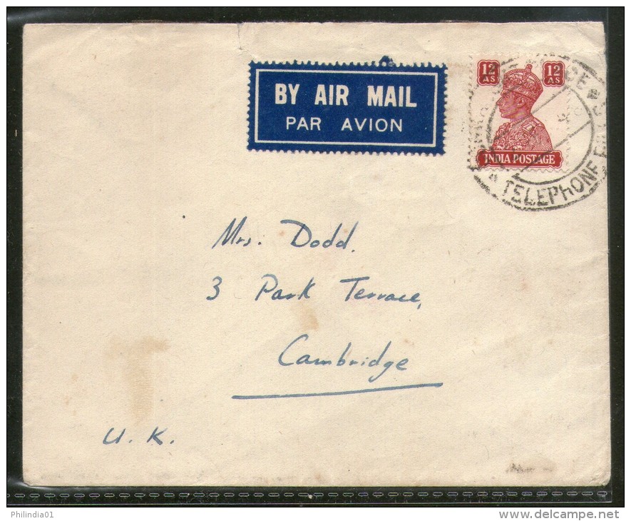 India 1940 KG VI 12As Stamp On Cover To England # 1452-01 - Poste Aérienne