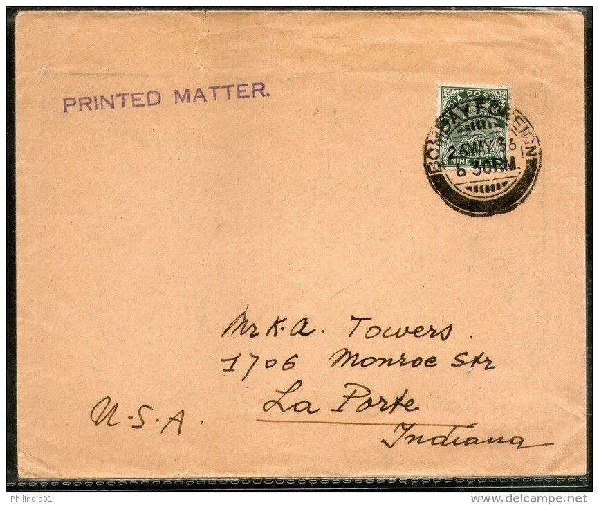 India 1936 KG V 9ps Stamped Cover Bombay Foreign To United States # 1452-22 - Airmail