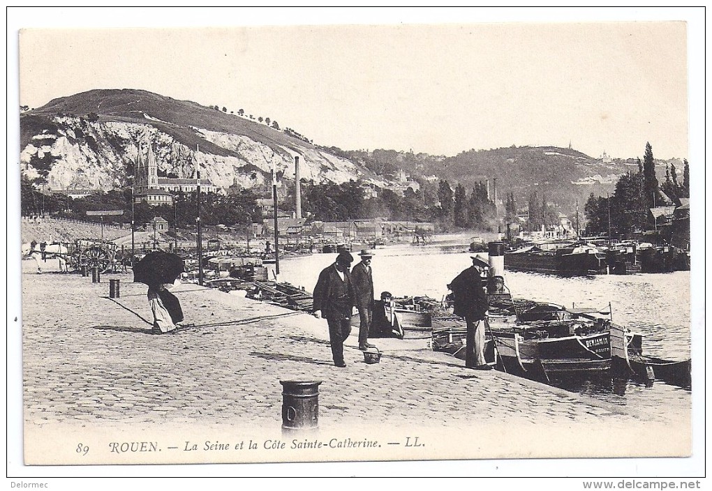 CPA Rouen 76 Seine Maritime Péniche Benjamin  à Quai Côte Sainte Catherine édit LL N°89  Très Bon état - Rouen