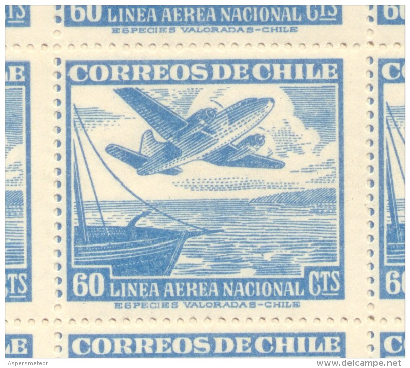 CHILE  LINEA AEREA NACIONAL YVERT AEREO NR. 130 BARCO BATEAU AÑOS 19501953 FILIGRANA A DENTADO 14 MNH CHILI - Chili