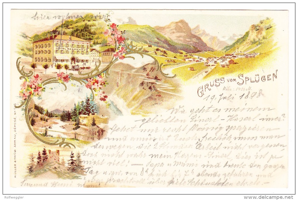 AK CH GR Gruss Vom Splügen 20.7.1898 Ges. Litho Müller Strub - Splügen