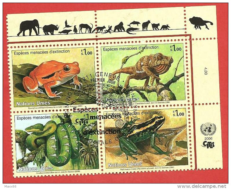 ONU - NAZIONI UNITE GINEVRA USATO FDC - 2006 - Specie In Via Di Estinzione - 1,00 Fr. X 4 - Michel NT-GE 537-540 - Gebraucht