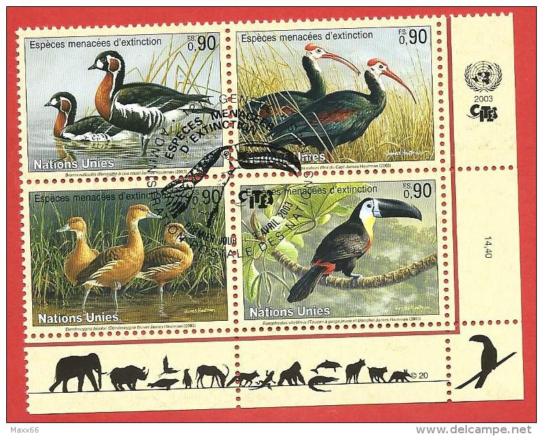 ONU - NAZIONI UNITE GINEVRA USATO FDC - 2003 - Specie In Via Di Estinzione - 0,90 Fr. X 4 - Michel NT-GE 466-469 - Used Stamps