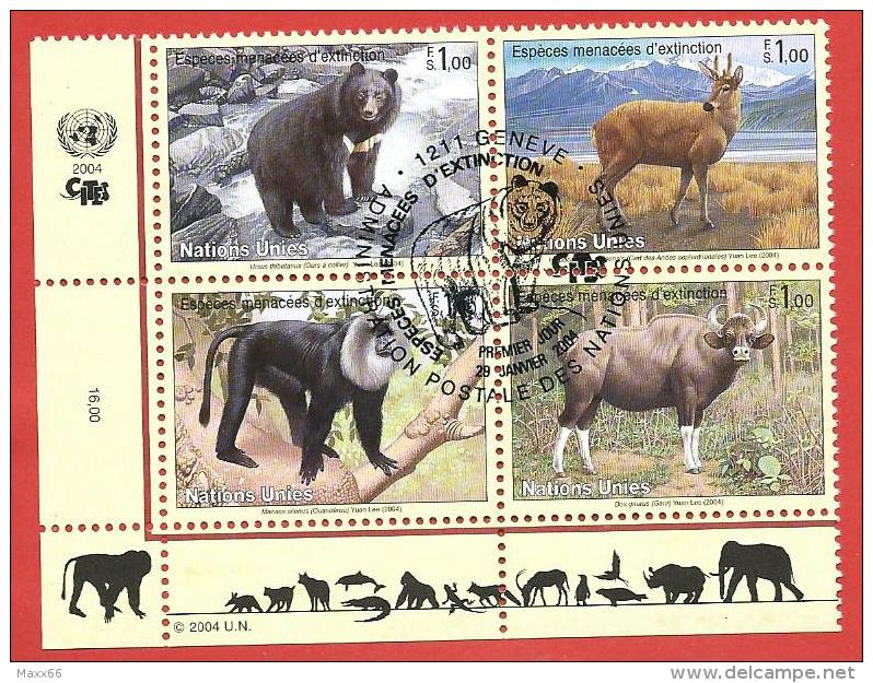 ONU - NAZIONI UNITE GINEVRA USATO FDC - 2004 - Specie In Via Di Estinzione - 1,00 Fr. X 4 - Michel NT-GE 482-485 - Used Stamps