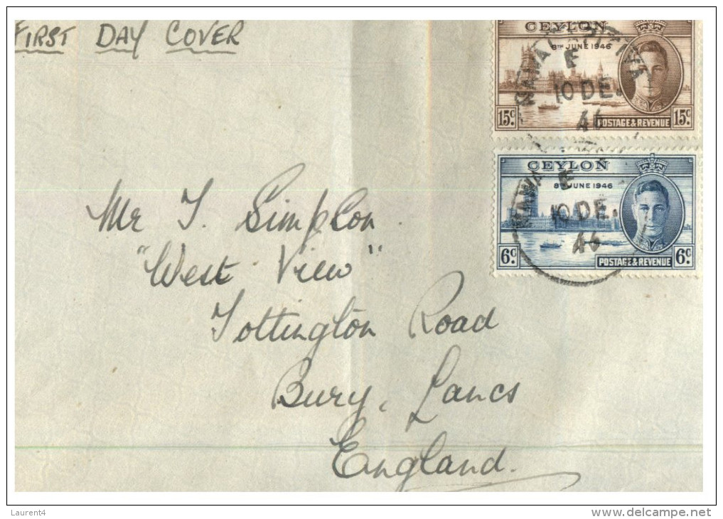 (555) Ceylon (Sri Lanka) To UK FDC Cover - 1946 - Ceylan (...-1947)