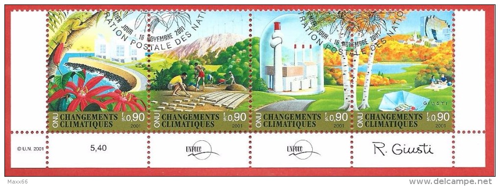 ONU - NAZIONI UNITE GINEVRA STRISCIA FDC 2001 - Cambiamenti Climatici - 0,90 Fr. X 4 - Michel NT-GE 428-431 - Used Stamps