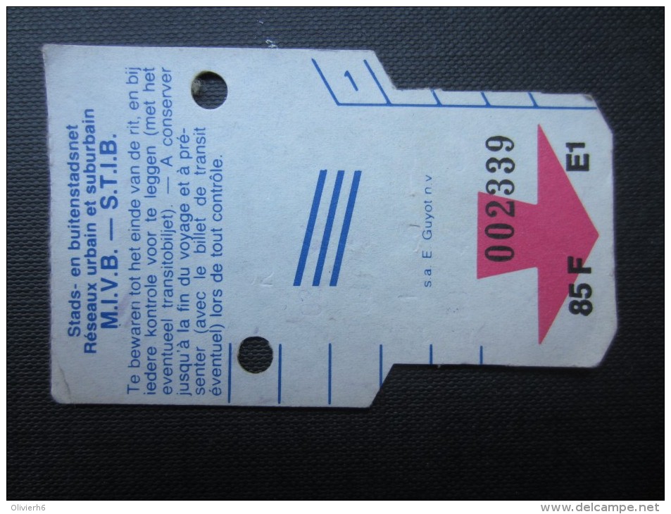 TICKET TRAM (M1518) STIB - MIVB Bruxelles (2 Vues) Ticket 5 Voyages 85 Franc Belge N° 002339 Série E1 Couleur Blanc - Europe