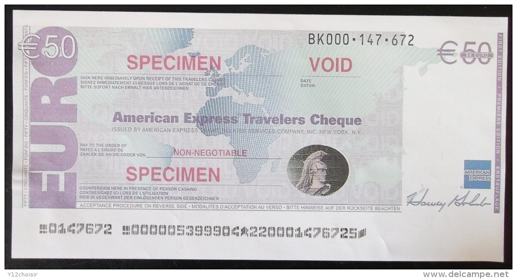 BILLET 50 EURO  AMERICAN EXPRESS TRAVELERS CHEQUE SPECIMEN - Ficción & Especímenes