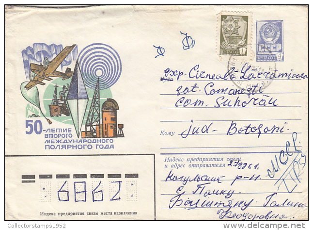 23220- INTERNATIONAL POLAR YEAR, PLANE, BALLOON, SHIP, RESEARCH STATION, COVER STATIONERY, 1983, RUSSIA - Année Polaire Internationale