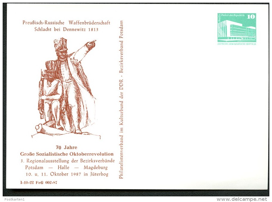 SCHLACHT DENNEWITZ 1813 DDR PP18 D2/019 Privat-Postkarte Jüterbog 1987  NGK 3,00 € - Militaria
