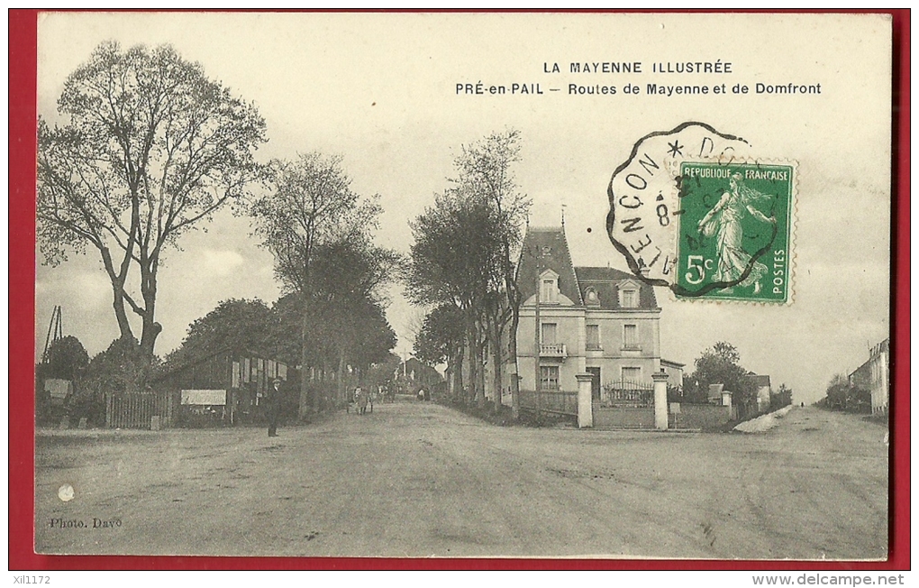 MNP-10  Pré-en-Pail  Routes De Mayenne Et De Domfront. Cachet Frontal 1913 - Pre En Pail