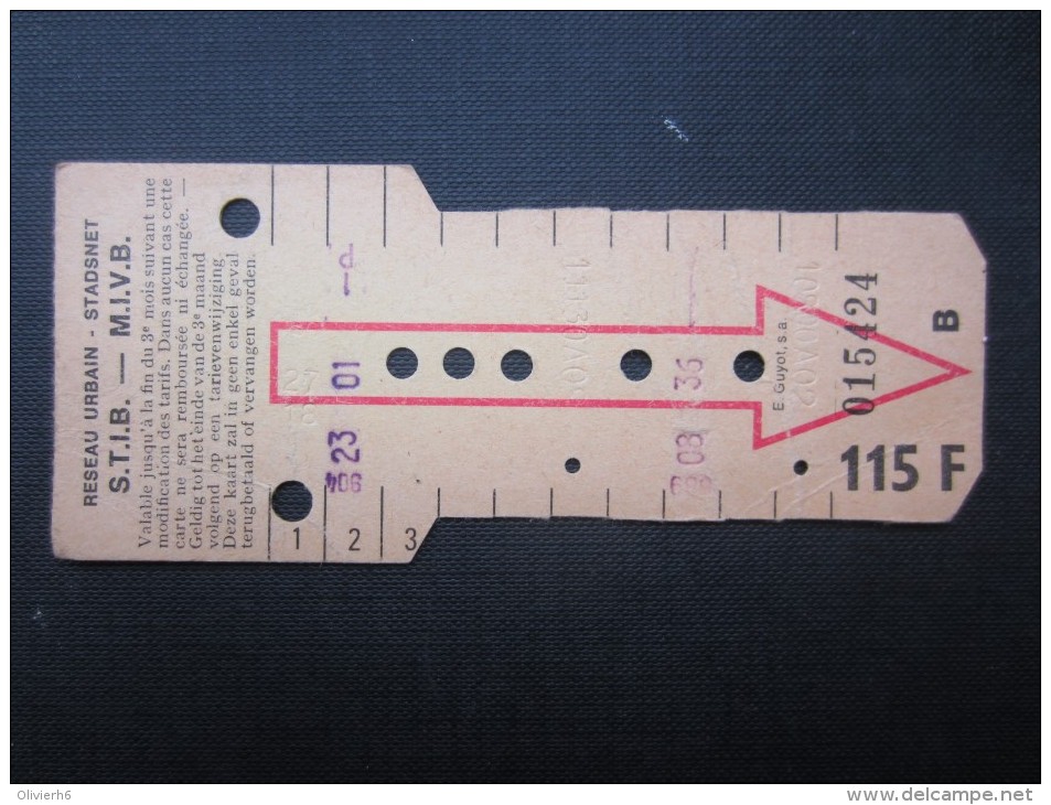 TICKET TRAM (M1518) STIB - MIVB Bruxelles (2 Vues) Ticket 10 Voyages 115 Fr Belge N° 015424 Série B Couleur Jaune Pale - Europa