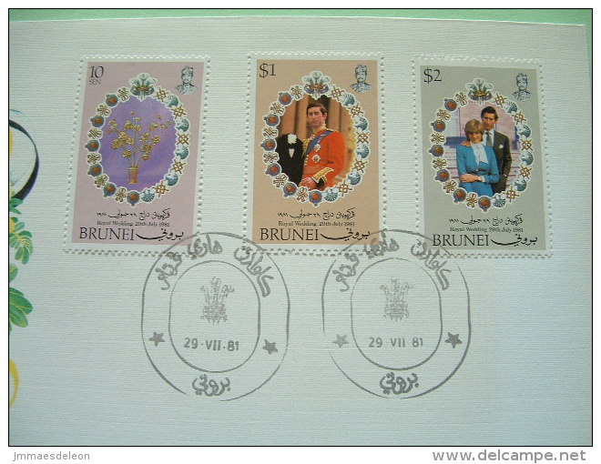 Brunei 1981 FDC Royal Wedding Charles & Diana - Flowers - Uniform - Brunei (1984-...)