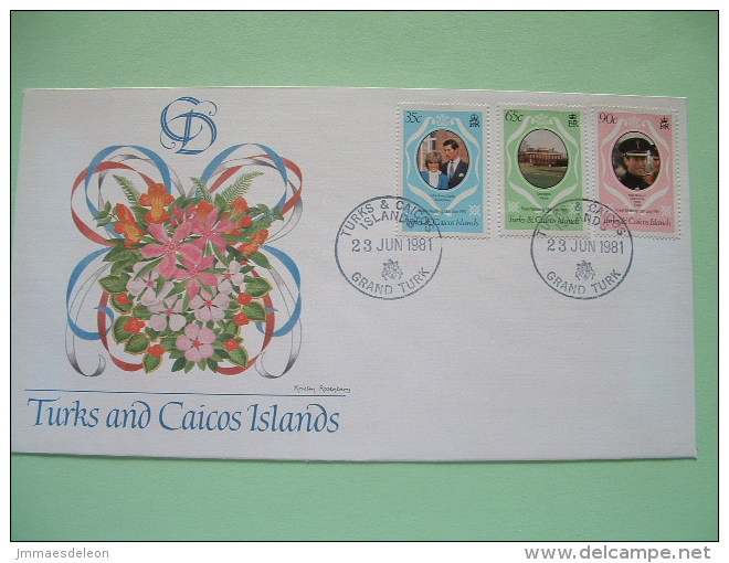 Turks And Caicos Is. 1981 FDC Royal Wedding Charles & Diana - Flowers - Palace - Uniform - Turks And Caicos