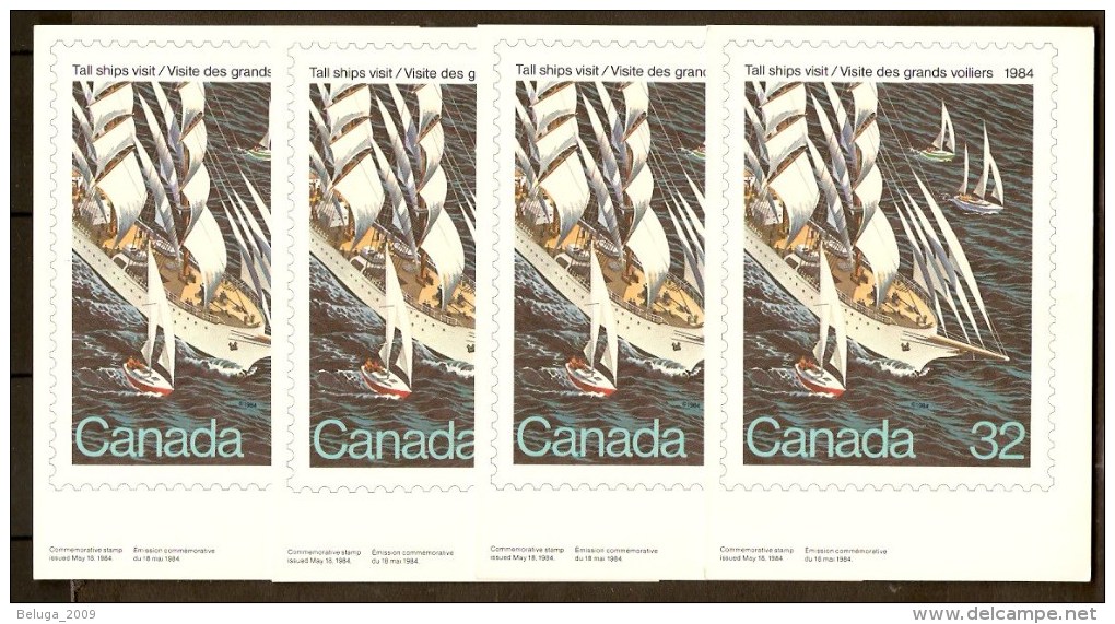 Quebec 1984 - Tall Sail Ships Visit - Les Grands Voiliers - Card Picturing Canada Post Stamp X 4 - Québec - Les Rivières