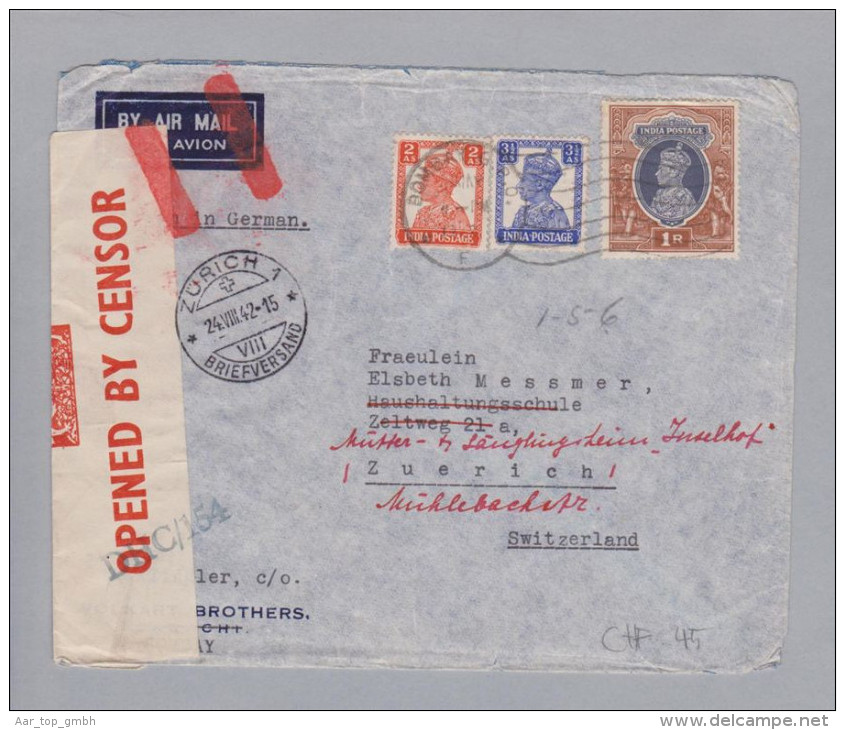 Indien Bombay 1942-05-02 Zensur Airmail Brief Nach Zürich - Corréo Aéreo