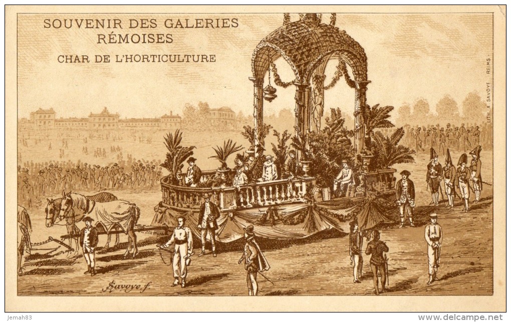 SOUVENIR DES GALERIES REMOISES. CHAR DE LHORTICULTURE PUB AU DOS   ( LOT V1 ) - Reims