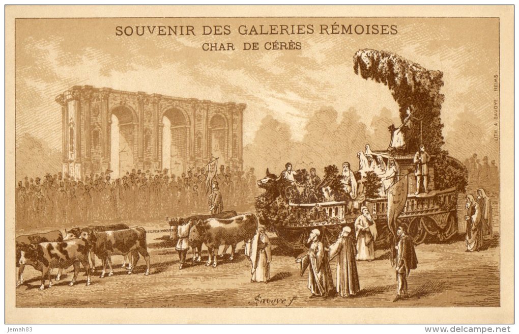 SOUVENIR DES GALERIES REMOISES. CHAR DE CERES PUB AU DOS  ( LOT V1 ) - Reims