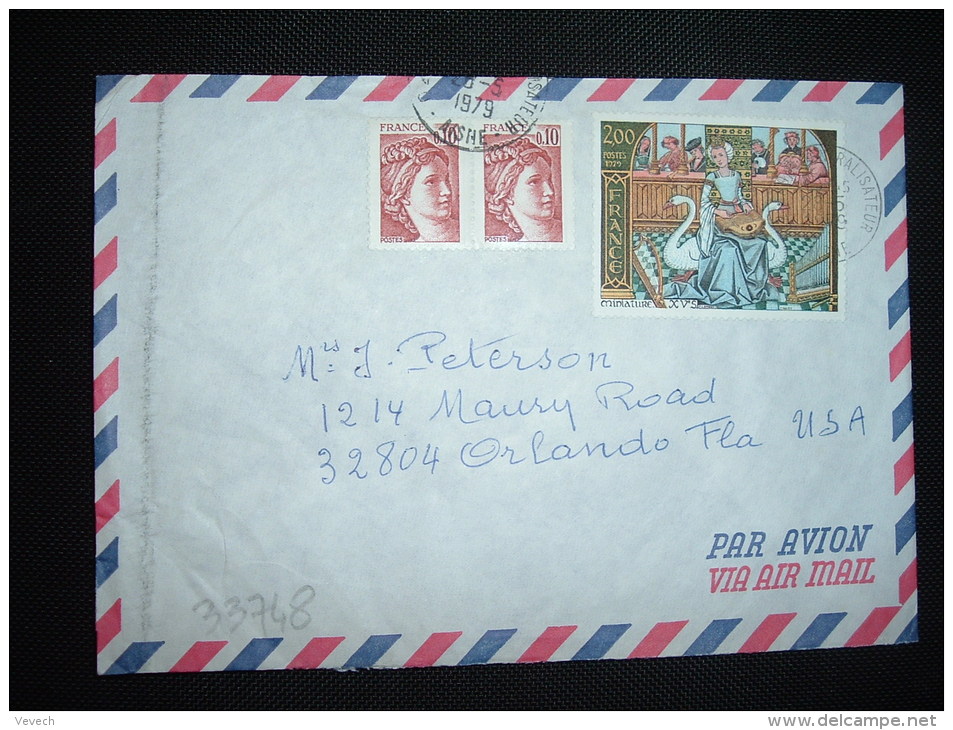 LETTRE PAR AVION POUR USA TARIF 2,20F OBL.MEC.28-5-1979 LAON CENTRALISATEUR (02) + CACHET MANUEL - Postal Rates