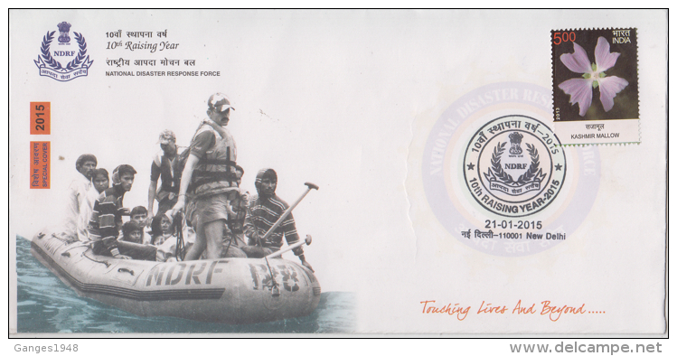 India  2015  National Disaster Response Force  (Police)  Rafting  Canoe   Rescue Speial Cover # 85067  Inde  Indien - Rafting