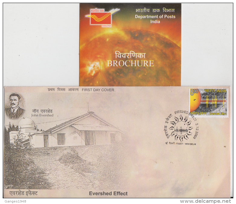 India  2008  John Evershed  Evershed Effect Physics  FDC + Plain Brochure   # 85059  Inde  Indien - Física