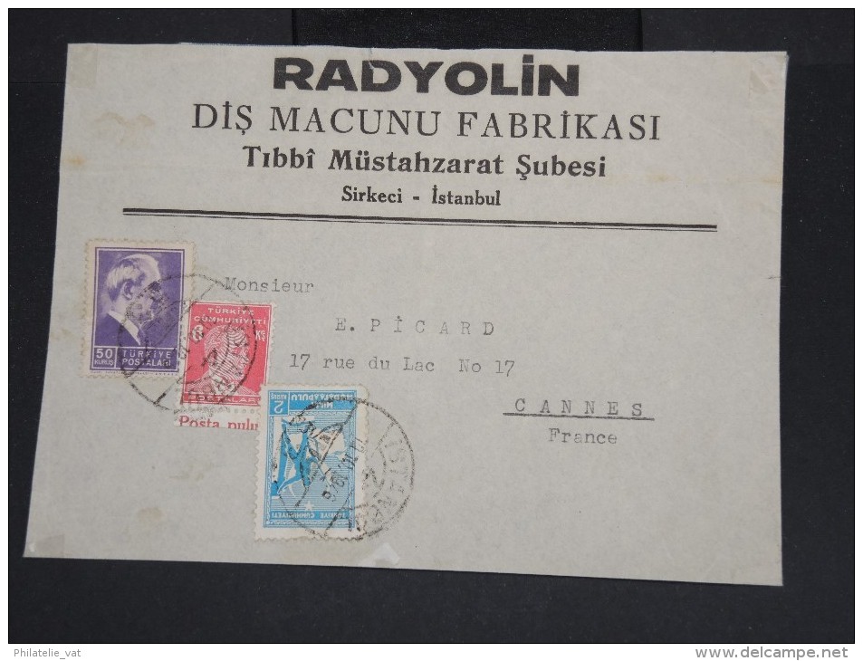 TURQUIE - Enveloppe De Istanbul Pour Cannes En 1946 - Aff Plaisant - à Voir Lot P7431 - Covers & Documents