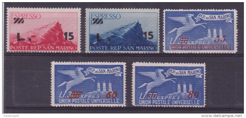 ** San Marino 1907 :  Espresso Soprastampati N. 16/20 Mnh Cat. € 140,00 - Francobolli Per Espresso