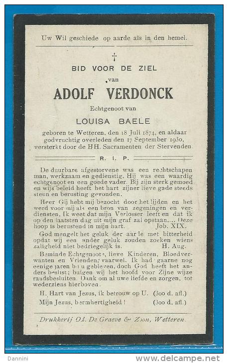 Bidprentje Van Adolf Verdonck - Wetteren - 1874 - 1930 - Andachtsbilder