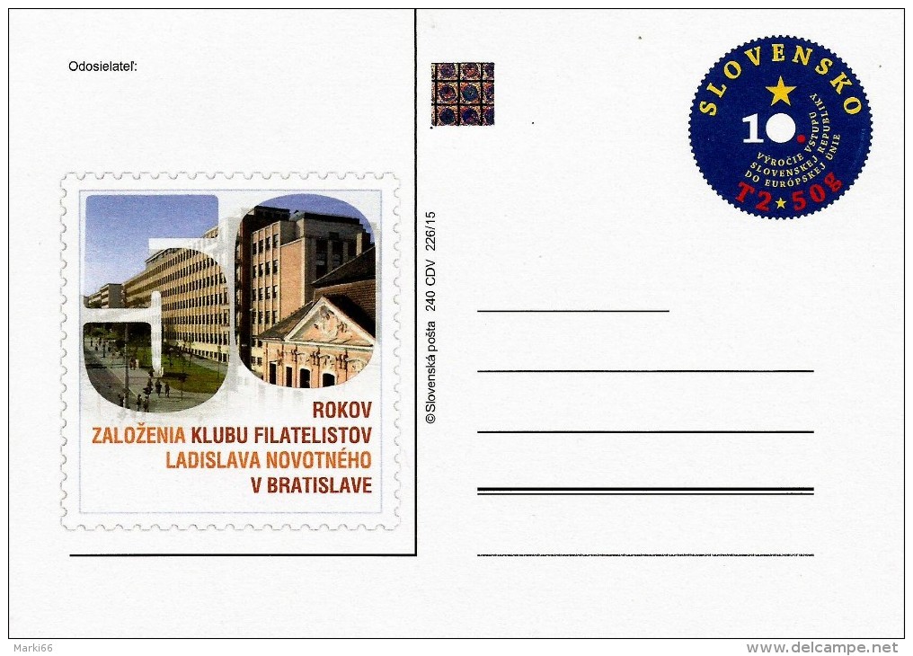 Slovakia - 2015 - 50th Anniversary Of Novotny Philatelic Club - Postcard With Printed Stamp And Hologram - Postales