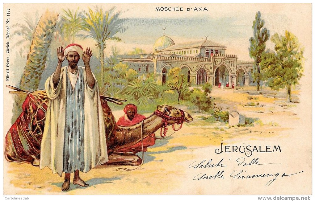 [DC4691] CARTOLINA - ISRAELE - GERUSALEMME -  JERUSALEM MOSCHEE D'AXA - Viaggiata 1909 - Old Postcard - Israel