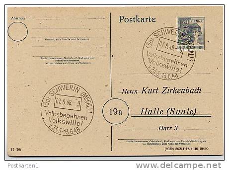 P962/06 Postkarte ZUDRUCK Zirkenbach Halle VOLKSENTSCHEID Schwerin 1948 - Ganzsachen