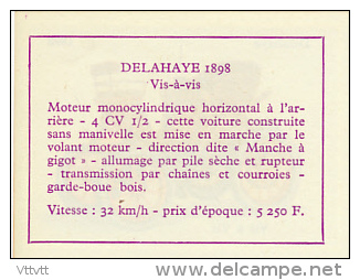 Image, VOITURE, AUTOMOBILE : Vis à Vis, Delahaye (1898), Texte Au Dos - Automobili