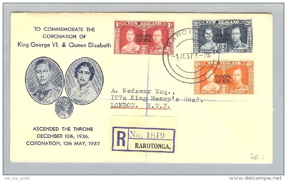 OZ Cook Islands 1937-01-01 R-Satz-Brief Nach London - Cook