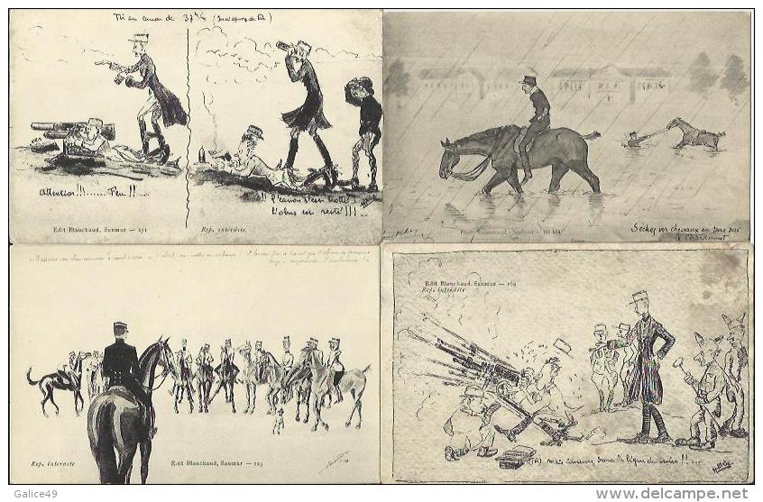 947 - Lot De 4 CPA Militaria Humoristiques (humour) - Ecole De Cavalerie - Edition Blanchaud Saumur - Umoristiche