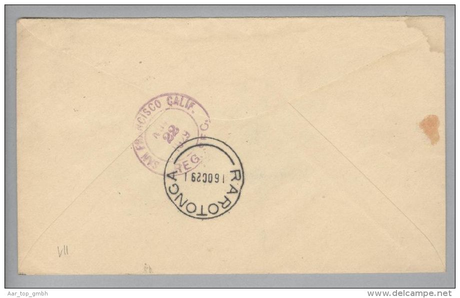 OZ Cook Island Penrhyn 1929-09-10 R-Brief Nach USA Mit 6P.+1P.+2,5P. - Cook