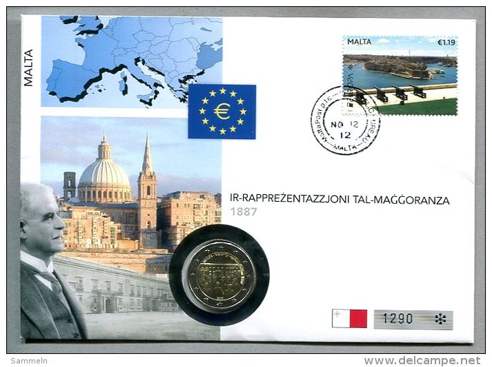 3502 - MALTA - Numisbrief Von 2012 Mit 2 Euro Münze - Malta