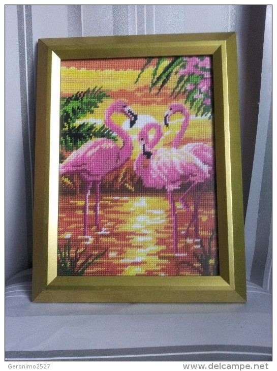 Framed Gobelin Tapestry Handmade Flamingos New - Tappeti & Tappezzeria