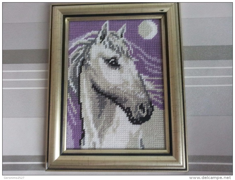 Framed Gobelin Tapestry Handmade Cheval Blank New White Horse - Tapijten