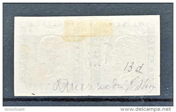 Sardegna Tinta 1855, Coppia N. 13f, C. 5 Verde Smeraldo Scuro, Dc Nizza Maritt 8 Mag 1857 Cat. € 2200 Firma G. Oliva - Sardegna