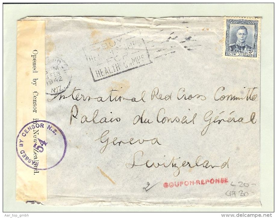 OZ Neuseeland 1942-02-13 Zensurbrief > Genf CH - Briefe U. Dokumente