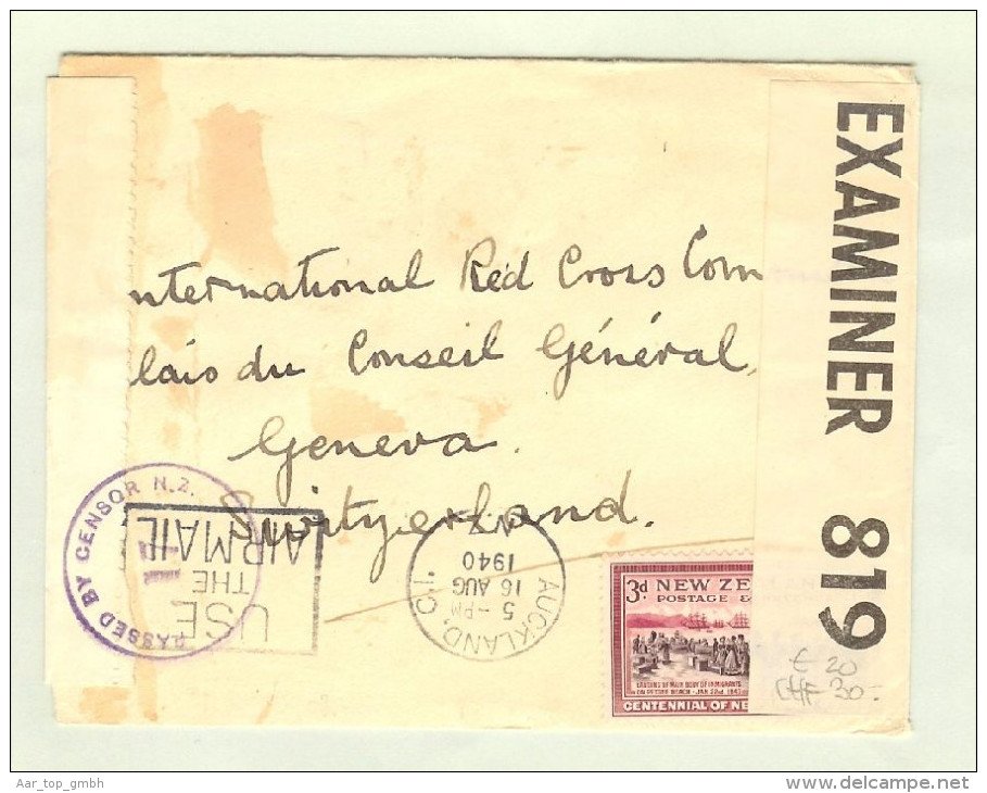 OZ Neuseeland 1940-08-16 Zensurbrief Nach Genf CH - Lettres & Documents